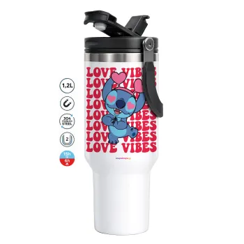 Lilo & Stitch Love vibes, Mega Stainless steel Tumbler with lid, double wall 1,2L