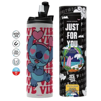 Lilo & Stitch Love vibes, Tumbler stainless steel GREY 600ml