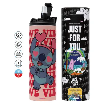 Lilo & Stitch Love vibes, Tumbler stainless steel PINK 600ml