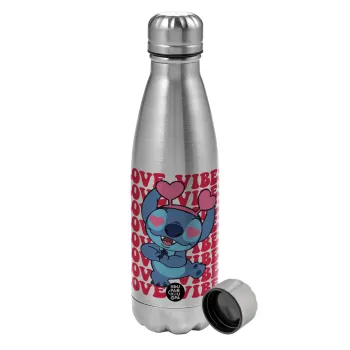 Lilo & Stitch Love vibes, Metallic water bottle, stainless steel, 750ml