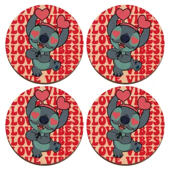 Lilo & Stitch Love vibes, ΣΕΤ x4 Σουβέρ ξύλινα στρογγυλά plywood (9cm)