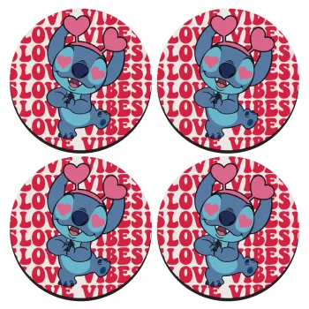 Lilo & Stitch Love vibes, SET of 4 round wooden coasters (9cm)