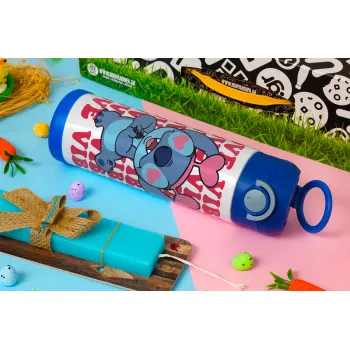 Lilo & Stitch Love vibes, Πασχαλινή Λαμπάδα με Παιδικό παγούρι θερμό, ανοξείδωτο, με καλαμάκι ασφαλείας, ΜΠΛΕ (500ml)