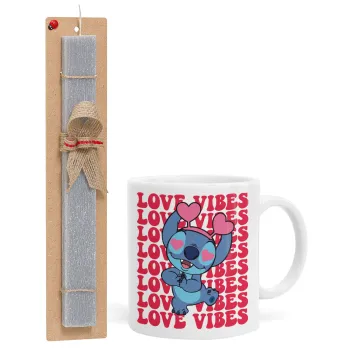 Lilo & Stitch Love vibes, Πασχαλινή Λαμπάδα με Κούπα κεραμική (330ml) & κερί αρωματικό πλακέ (30cm) (ΓΚΡΙ)