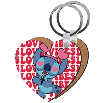 Lilo & Stitch Love vibes, Μπρελόκ Ξύλινο καρδιά MDF