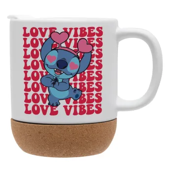 Lilo & Stitch Love vibes, Ceramic coffee mug Cork (MAT), 330ml