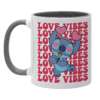 Lilo & Stitch Love vibes, Mug colored grey, ceramic, 330ml