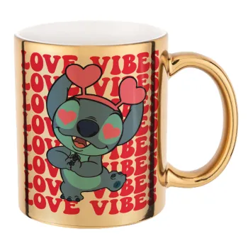 Lilo & Stitch Love vibes, Mug ceramic, gold mirror, 330ml