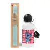 Easter Set, metallic aluminum water bottle (500ml) & scented flat candle (30cm) (TURQUOISE)
