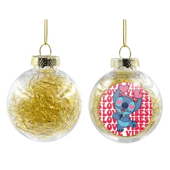 Lilo & Stitch Love vibes, Στολίδι Χριστουγεννιάτικη μπάλα δένδρου διάφανη με χρυσό γέμισμα 8cm