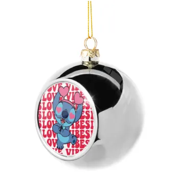 Lilo & Stitch Love vibes, Silver 8cm Christmas tree ball ornament