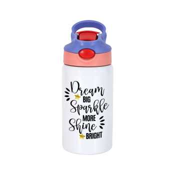 Dream big, Sparkle more, Shine bright, Children's hot water bottle, stainless steel, with safety straw, pink/purple (350ml)