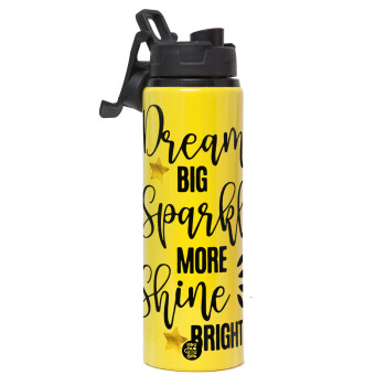 Dream big, Sparkle more, Shine bright, Metallic water bottle with safety lid, 850ml aluminum