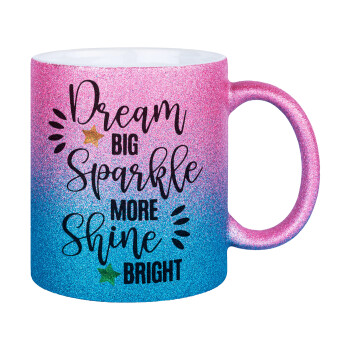 Dream big, Sparkle more, Shine bright, Κούπα Χρυσή/Μπλε Glitter, κεραμική, 330ml
