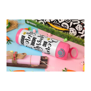 Dream big, Sparkle more, Shine bright, Easter candle, Childrens hot water bottle, stainless steel, with safety straw, PINK (500ml)