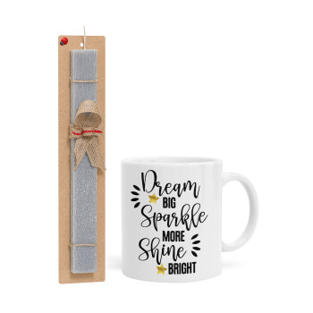 Dream big, Sparkle more, Shine bright, Easter Set, Ceramic Cup (330ml) & Easter aromatic flat candle (30cm) (GRAY)