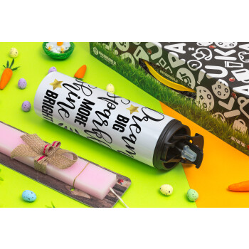 Dream big, Sparkle more, Shine bright, Easter candle,Travel Tumbler 2 Lids, with metal straw & cleaning brush & aromatic flat candle (30cm) (PINK)