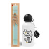 Easter Set, metallic aluminum water bottle (500ml) & scented flat candle (30cm) (TURQUOISE)
