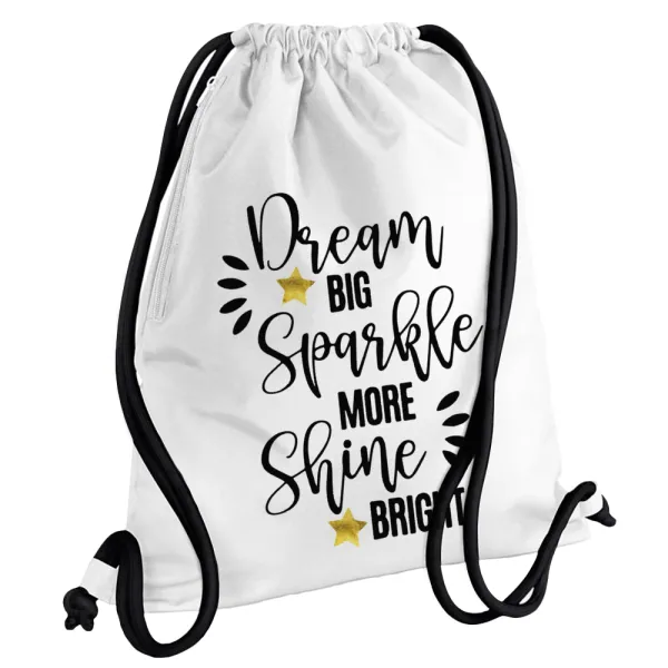 Dream big — Backpack pouch GYMBAG white, with pocket (40x48cm) & thick cords