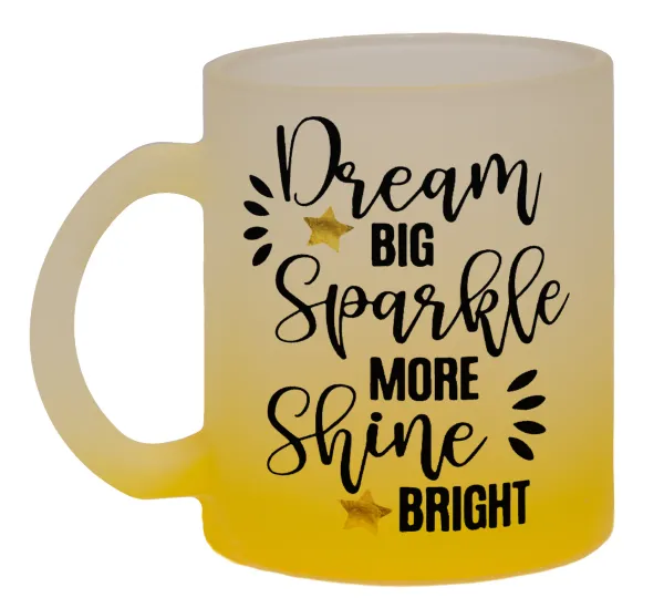 Dream big — Κούπα γυάλινη δίχρωμη με βάση το κίτρινο ματ, 330ml