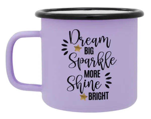 Dream big — Metal enamel mug, matte light pastel purple, 360ml