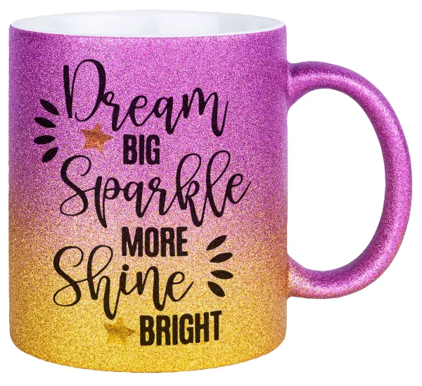 Dream big — Gold/pink glitter mug, ceramic, 330ml