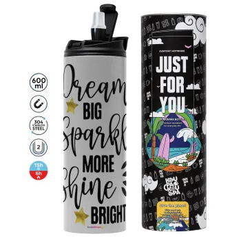 Dream big, Sparkle more, Shine bright, Tumbler ποτήρι θερμό ΓΚΡΙ από ανοξείδωτο ατσάλι 600ml