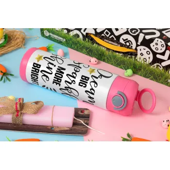 Dream big, Sparkle more, Shine bright, Πασχαλινή Λαμπάδα με Παιδικό παγούρι θερμό, ανοξείδωτο, με καλαμάκι ασφαλείας, ΡΟΖ (500ml)