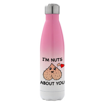 I'm Nuts About You, Metal mug thermos Pink/White (Stainless steel), double wall, 500ml