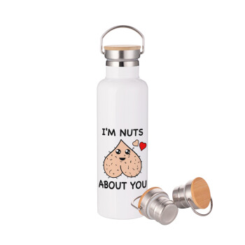 I'm Nuts About You, Stainless steel White with wooden lid (bamboo), double wall, 750ml