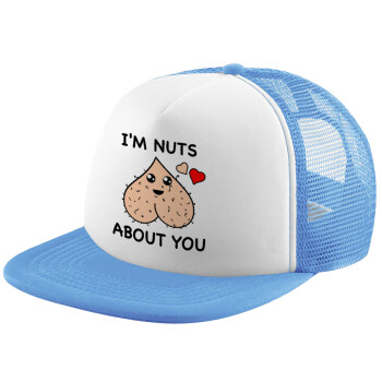 I'm Nuts About You, Καπέλο παιδικό Soft Trucker με Δίχτυ ΓΑΛΑΖΙΟ/ΛΕΥΚΟ (POLYESTER, ΠΑΙΔΙΚΟ, ONE SIZE)