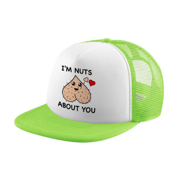 I'm Nuts About You, Καπέλο παιδικό Soft Trucker με Δίχτυ ΠΡΑΣΙΝΟ/ΛΕΥΚΟ (POLYESTER, ΠΑΙΔΙΚΟ, ONE SIZE)