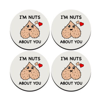 I'm Nuts About You, SET of 4 round wooden coasters (9cm)