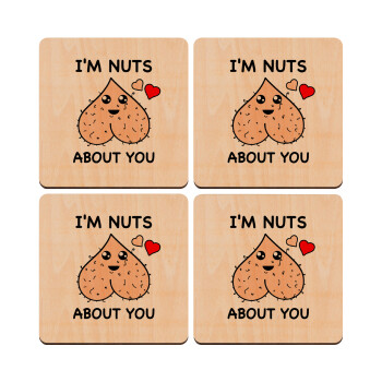 I'm Nuts About You, ΣΕΤ x4 Σουβέρ ξύλινα τετράγωνα plywood (9cm)