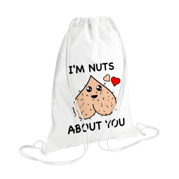 I'm Nuts About You, Τσάντα πλάτης πουγκί GYMBAG λευκή (28x40cm)