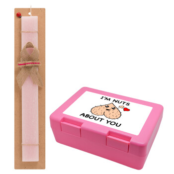I'm Nuts About You, Easter Set, children's snack container PINK & scented flat Easter candle (30cm) (PINK)
