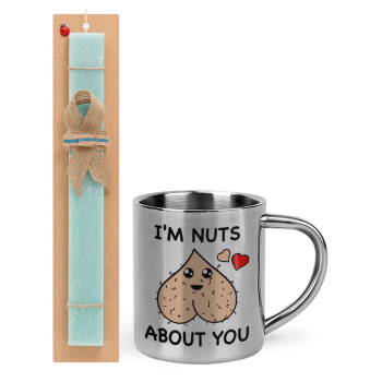 I'm Nuts About You, Easter Set, metallic thermal cup (300ml) & aromatic flat Easter candle (30cm) (TURQUOISE)