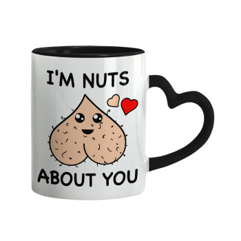 I'm Nuts About You, Mug heart black handle, ceramic, 330ml