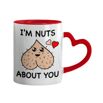 I'm Nuts About You, Mug heart red handle, ceramic, 330ml