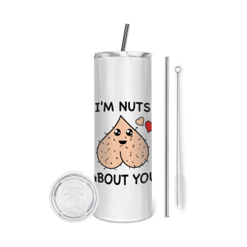 I'm Nuts About You, Eco friendly stainless steel tumbler 600ml, with metal straw & cleaning brush