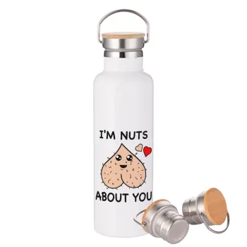 I'm Nuts About You, Stainless steel White with wooden lid (bamboo), double wall, 750ml