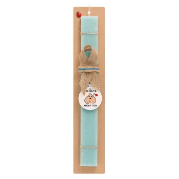 I'm Nuts About You, Easter Set, wooden keychain & aromatic flat Easter candle (30cm) (TURQUOISE)