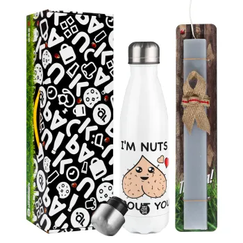 I'm Nuts About You, Easter candle, metallic white thermos bottle (500ml) & aromatic flat candle (30cm) (GRAY)