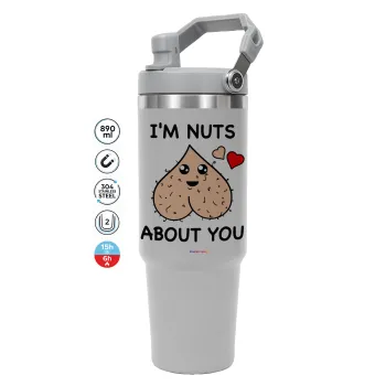 I'm Nuts About You, GREY color, 890ml (30oz) stainless Steel Tumbler with Handle
