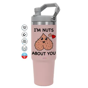 I'm Nuts About You, Pink color, 890ml (30oz) stainless Steel Tumbler with Handle