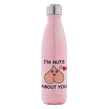 I'm Nuts About You, Metal mug thermos Pink Iridiscent (Stainless steel), double wall, 500ml