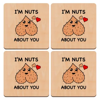 I'm Nuts About You, ΣΕΤ x4 Σουβέρ ξύλινα τετράγωνα plywood (9cm)