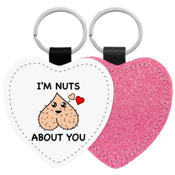 I'm Nuts About You, Μπρελόκ PU δερμάτινο glitter καρδιά ΡΟΖ