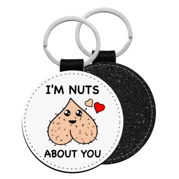 I'm Nuts About You, Μπρελόκ Δερματίνη, στρογγυλό ΜΑΥΡΟ (5cm)