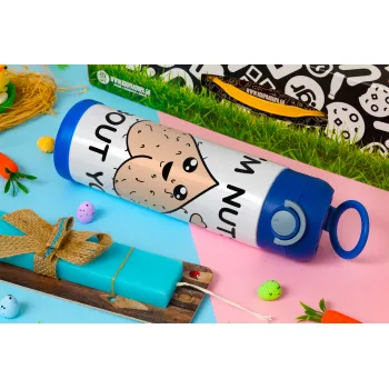I'm Nuts About You, Easter candle, Childrens hot water bottle, stainless steel, with safety straw, BLUE (500ml)